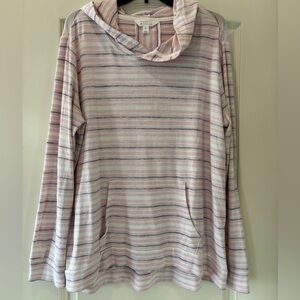 Market & Spruce Striped Hooded Top - Pink & Gray